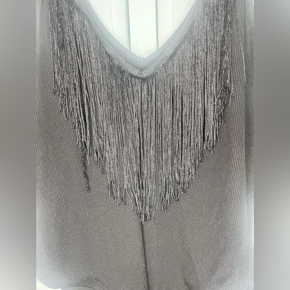 Chic Black Fringe Women's Bodysuit - Picture 3 of 4
